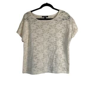 Cheryl Nash Women's Short Sleeve Oversized Boxy Pullover Lace Top Size M White